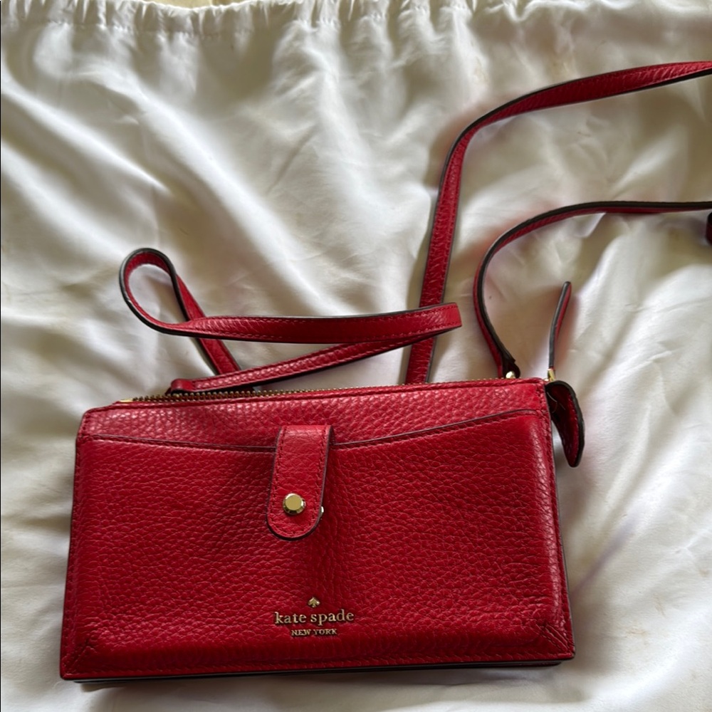 Kate Spade Vibrant Red Crossbody Bag with Pebbled Leather